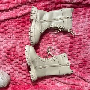 Stylish Cream Combat Boots